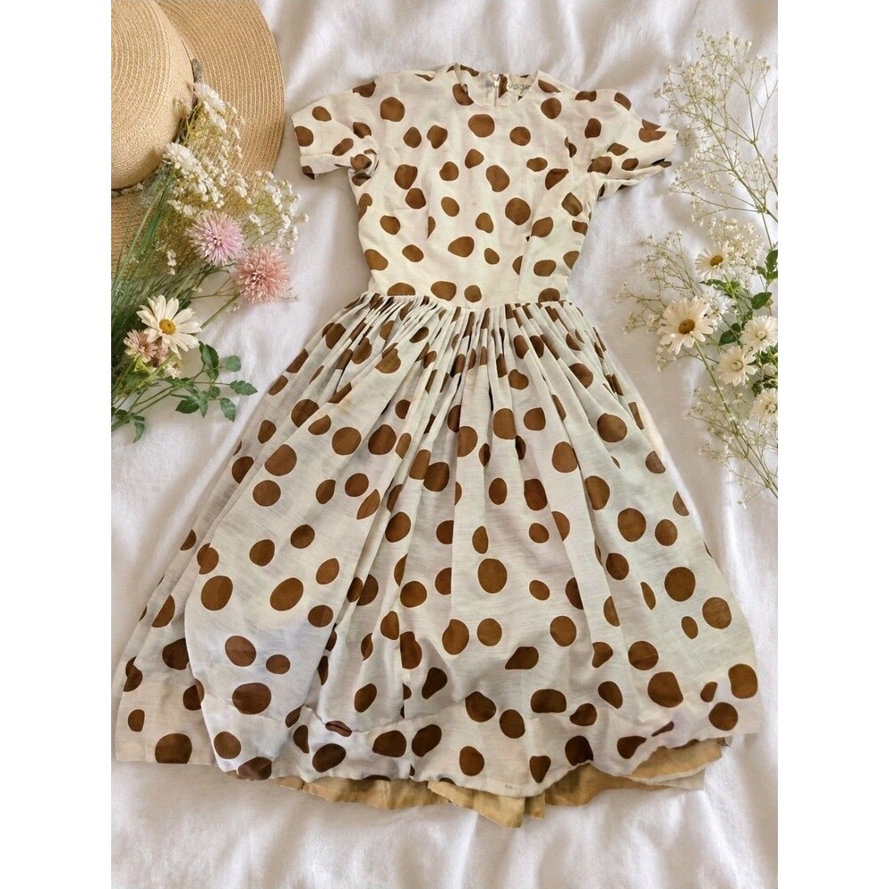 Vintage 1950s Gigi Young New York Polka Dot Dress w/ Crinoline Size 12